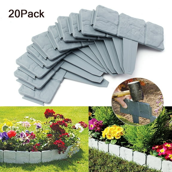 Garden Border Edging, 20Pcs Stone Effect Lawn Edging, Grey/Red