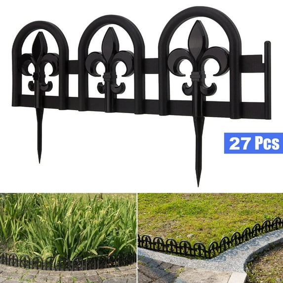 Black Plastic Garden Border Edging No-Dig, Arched Design with Spade – 27pcs Decorative Landscape Fence Kit, 35ft Lawn Edge Barrier