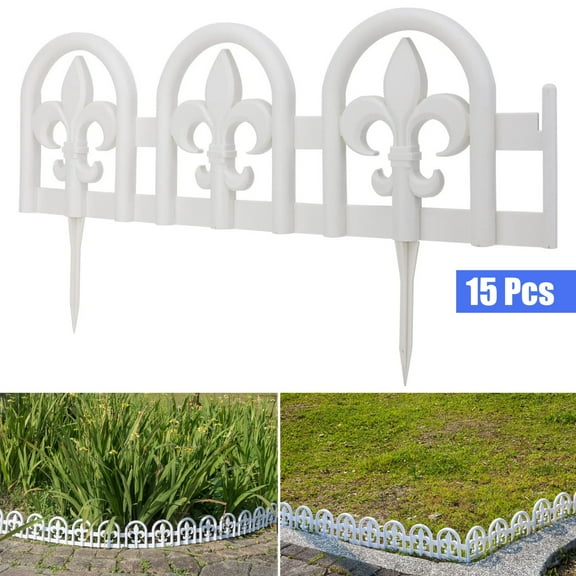 White Plastic Garden Border Edging No-Dig Wrought Iron Look – 15pcs Fence Kit, 20ft Lawn Barrier