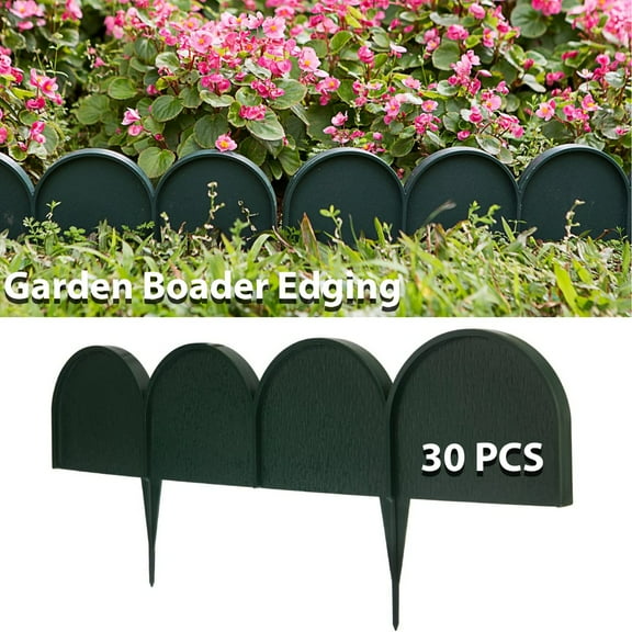 Garden Border Edging in Half Round (Semicircle) Arched Design - 30pcs Green Yard Landscaping Fence Liner Lawn Edge Barrier - 40ft. Kit of Decorative Lawn Landscape Panels Elements