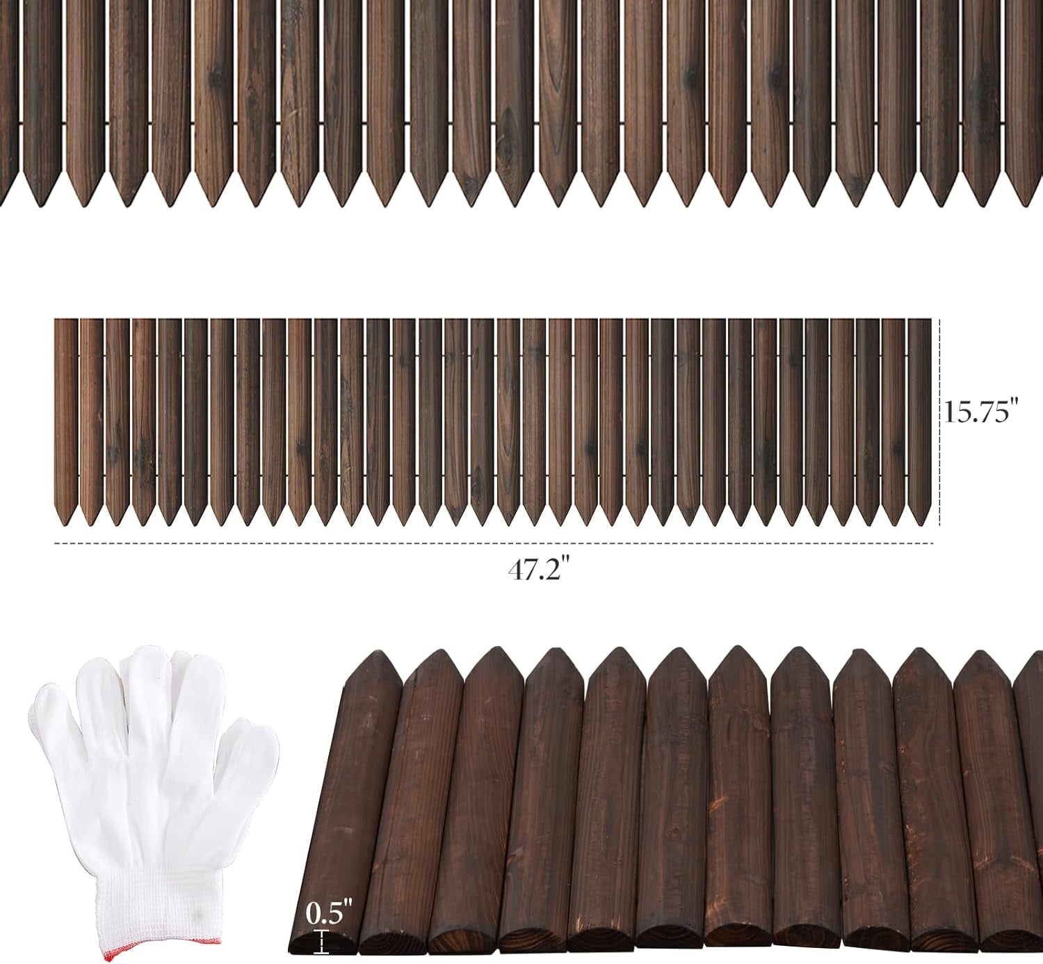 Garden Border Edging Wooden Landscape Fence Decorative Lawn Edging Flexible 15." H x 47.2" L (1PACK)