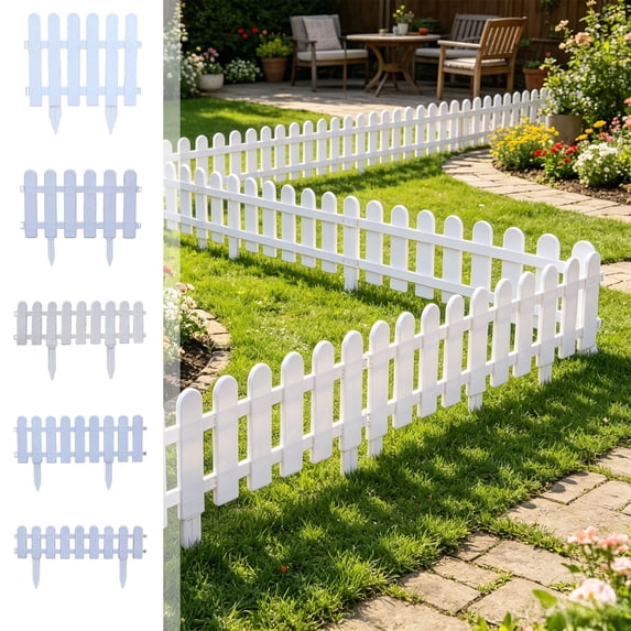 Garden Border Fence Panel • Outdoor Landscaping Edging Barrier • Easy Install Interlocking Design • Ground Stakes • Flower Bed, Walkway, Lawn, Driveway Boundary Guard