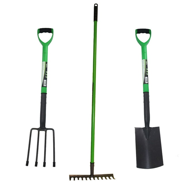Garden Border Fork Spade Rake Soil Gardeners Carbon Steel PVC Handles ...