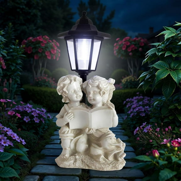 Garden Boy & Girl Decor - Outdoor Statues with Solar Lantern, Perfect for Patio, Yard & Backyard, Great for Mother's Day, Birthday, Housewarming