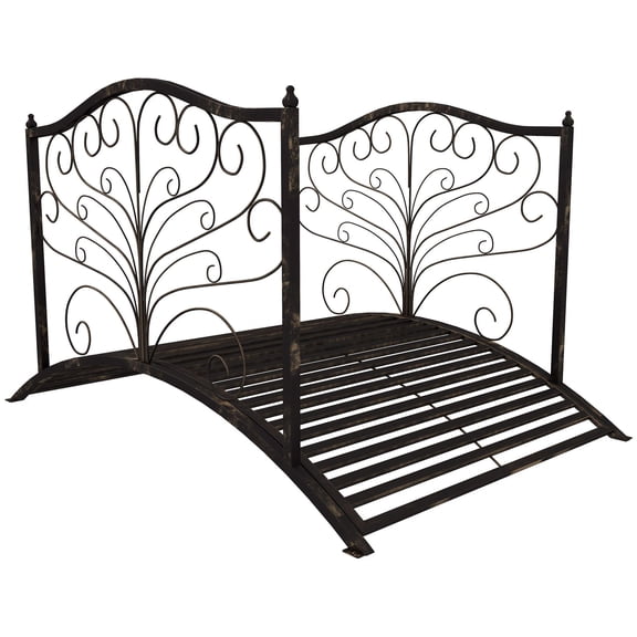 Garden Bridge 4ft Metal Arch with Scrollwork Safety Rails Easy Assembly Black Bronze