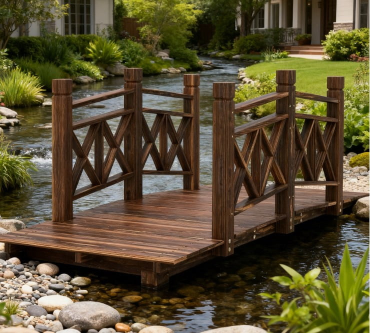 Garden Bridge, Wooden Garden Bridge Footbridge for Backyard Ponds, Creeks, Streams