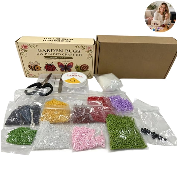 Garden Bugs 3D Beaded DIY Craft Kit, 4 Styles Bee Ladybug Butterfly Snail Handmade Bead Making Supplies Set, Complete Insect Beading Kit for Adults Beginners Table Decor Holiday Gift