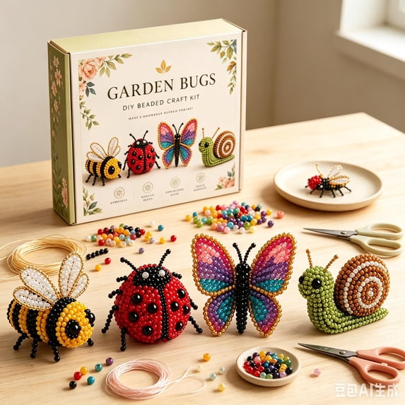 Garden Bugs DIY Beaded Craft Kit, 4 Styles Insect Bead Making Set, Complete Handmade Beading Supplies for Adults Kids Art Craft Gift