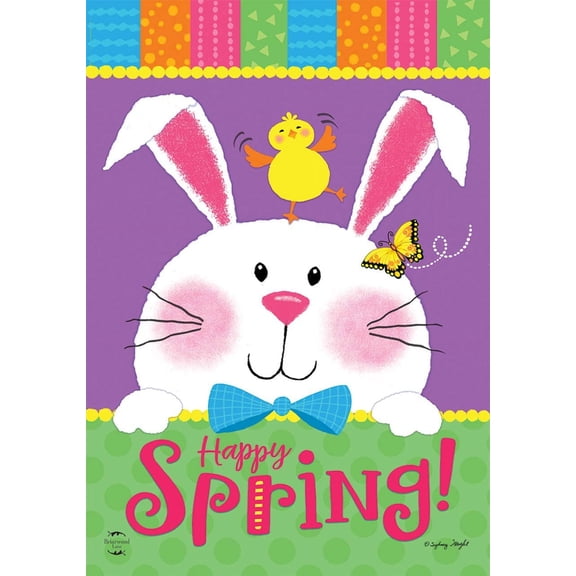 Garden Bunnies Spring House Flag Tulips Easter Rabbits 28" x 40"