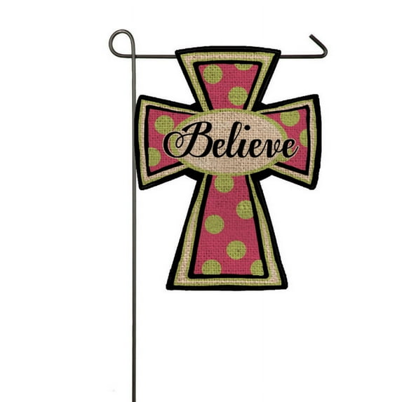 Evergreen Burlap Believe Cross Garden Flag, 12.5 x 18 inches