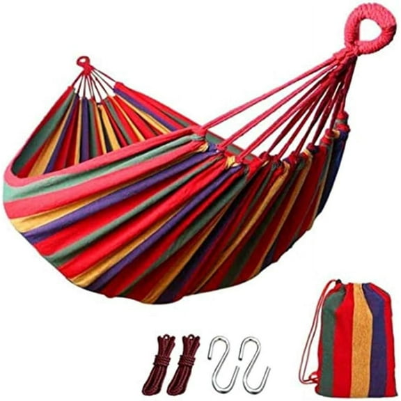 Garden Canvas Hammock Single/Two People Load Bearing 330 Lbs with Carrying Bag for Indoor Outdoor Garden Patio Park (200X80cm/red)