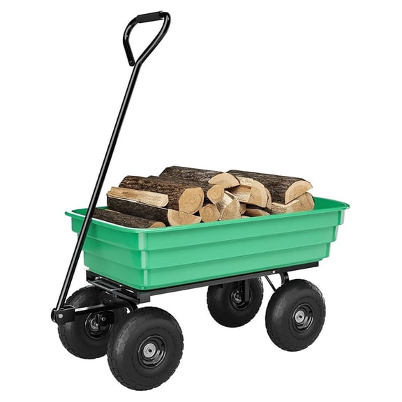Garden Cart 4 Cu Ft 600 Lbs - Heavy Duty Dump Wagon Wheelbarrow, 4 Wheel Yard Cart with 10-Inch Tires & Quick-Release Tipping, for Farm, Courtyard, Gardening