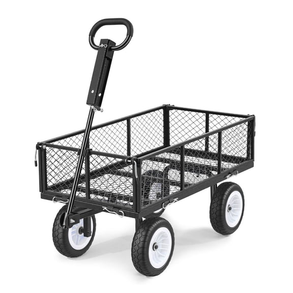 Garden Cart 900 LBS Heavy Duty Steel Utility Wagon - 10 Inch Tires, Adjustable Handle, Detachable Sides - ATV/Tractor Attachment - Outdoor Gardening