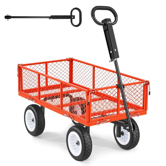 Garden Cart, 900 lbs, Heavy Duty Steel Yard and Garden Utility Wagon with 10 in Tires, Adjustable Handle, Detachable Side Panels, for ATV or Tractor, Red