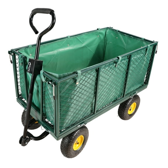 Garden Cart Flower Cart - Heavy Duty Utility Wagon with 10" Tires, Detachable Handle & Mesh Sides - Firewood, Yard, & Outdoor Transport - 880lbs Capacity