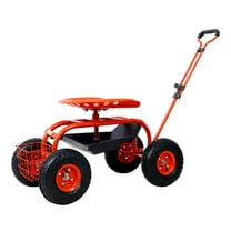 Garden Cart Rolling Scooter - Heavy Duty Adjustable Height Garden Stool with 4 Wheels & Extendable Handle - Rolling Garden Cart with 360° Seat & Tool Tray (Red)