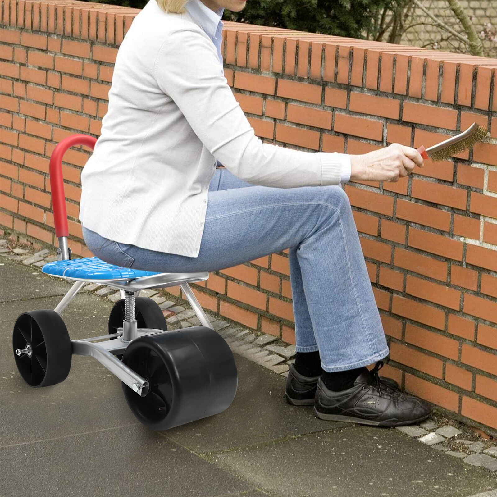 Garden Cart Rolling Stool Work Seat Gardening Helper Adjustable