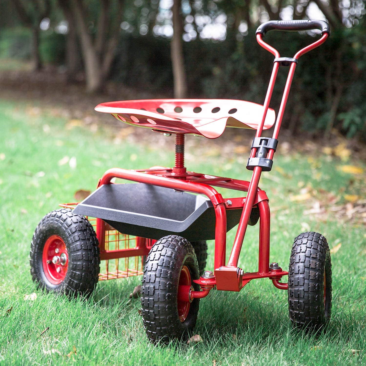 Garden Cart with Seat - Rolling Garden Scooter, Steel Garden Stool with ...