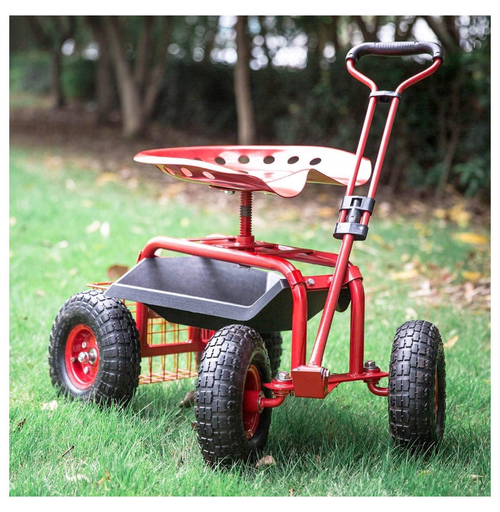 Garden Cart with Seat, Wagon Cart Rolling Scooter for Planting, Patio