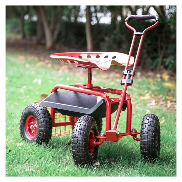 Garden Cart with Seat, Wagon Cart Rolling Scooter for Planting, Patio Gardening Workseat w