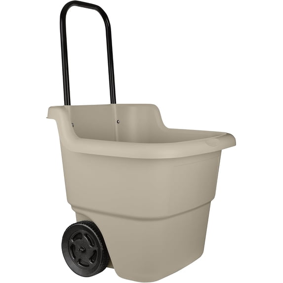 Garden Cart on Wheels, Taupe 15.5-Gallon Resin Outdoor Utility Yard ...