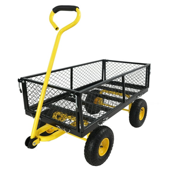Garden Cart With Inflatable Tires For Easy Transport Of Firewood And Yard Debris Heavy Duty 600 Lb Capacity Lawn Mower Tractor Utility Wagon