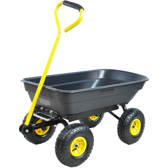 Garden Cart Yard Wagon Dump Cart on Wheels Outdoor Gardening Cart with Steel Frame Lawn Garden Dump Utility, 300 lb. Capacity, 55L, 10" Pneumatic Tire (Black)
