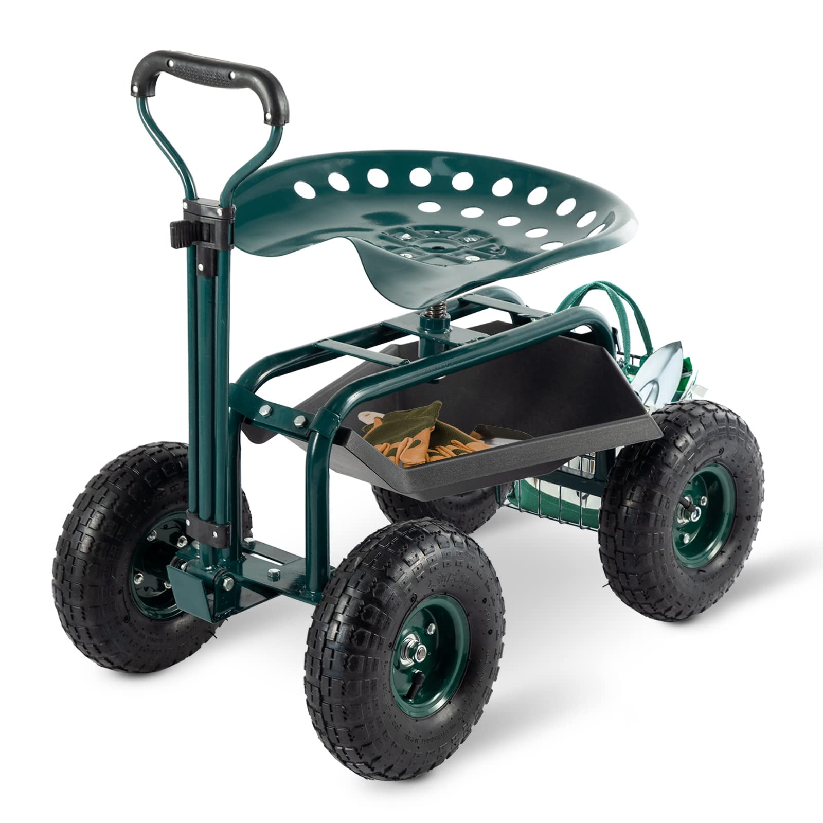 Garden Cart with Seat Outdoor Gardening Carts Heavy Duty Rolling Garden