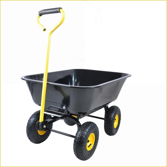 Garden Carts | Carrito de jardín, Carro de jardín, Volcador de jardín | Folding Dump Cart for Home Gardening, 10in Pneumatic Tires | Black | Metal