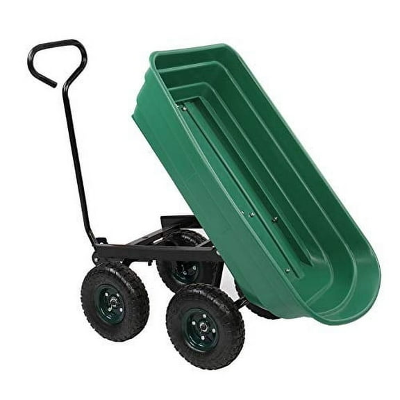 Garden Carts, Four Wheels Pneumatic Tires Wheelbarrows Garden Dump Cart with Steel Frame Patio Lawn Garden Gardening Lawn Care Cart Green