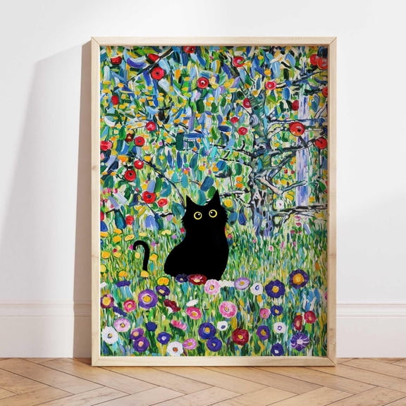 Garden Cat Apple Tree Floral Wall Art