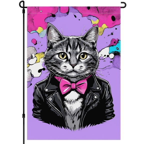 Garden Cat Garden Flag for Outdoor Fluffy Cat Cartoon Style Washable Porch Flags Ethnic Design Pattern Versatile Yard Flags, for Backyard Balcony Farmhouse Yard Patio 28x40in