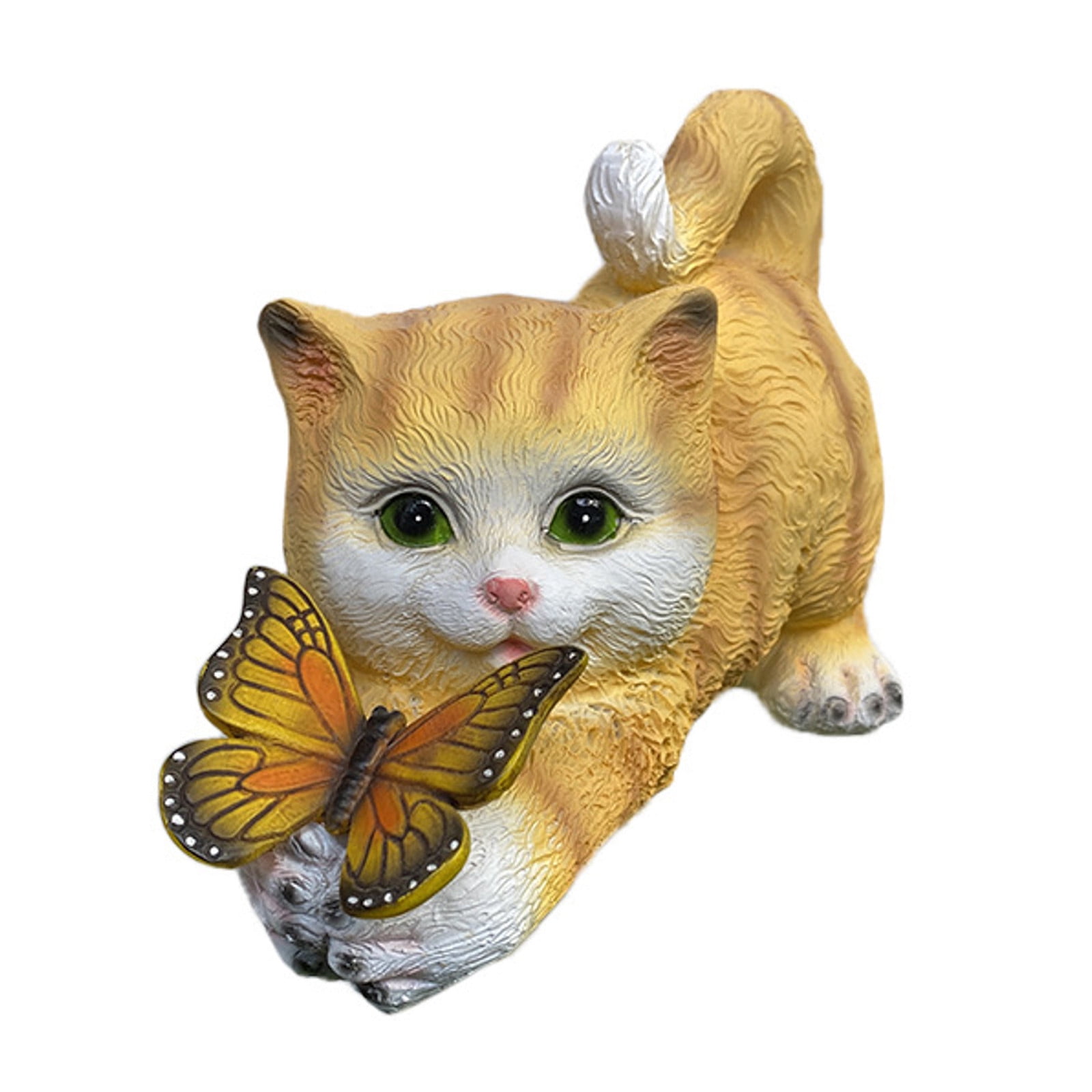 Garden Cat Holding Glowing Sculpture Gray And Yellow Metal Platform