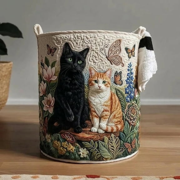 Garden Cat Quilted Laundry Basket: Book Lovers Hamper, Custom Breed Cat Storage Bin