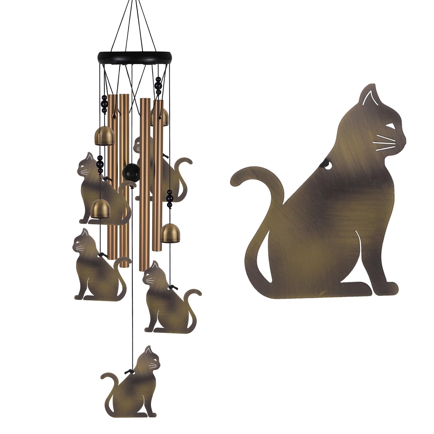 Garden Cat Wind Chimes AIF4 Outdoor Indoor Decor with Bells 5 Cats Wind Chime, Mobile Romantic