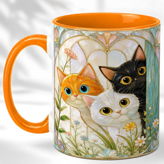 Garden Cats Coffee Mug, Floral Kitten Mug, Ceramic 11 oz