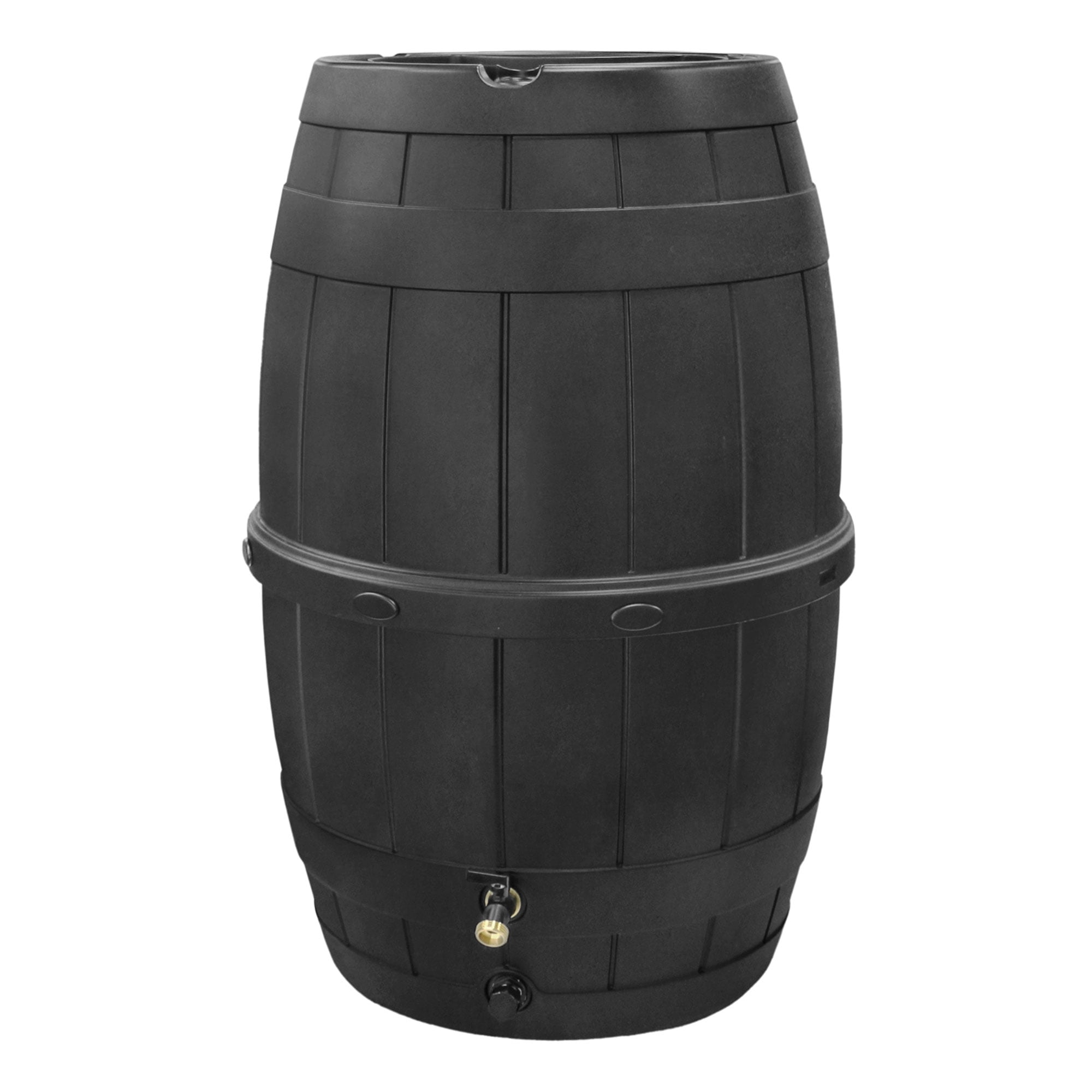 TierraVerde Knock Down Rain Barrel with Rust Proof Brass Spigot, 39 Gallon, Black
