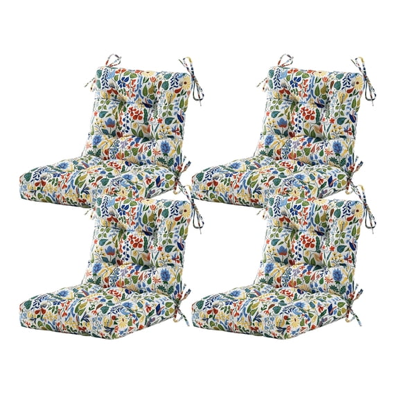 Garden Chair Cushions Set of 4, Seat and Back Cushions with Secure Ties, Tufted Outdoor Patio Furniture Replacement, 40x20x4 Inches, Floral, Blue Green
