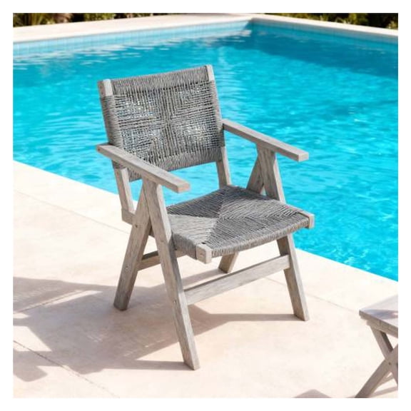 Garden Chairs, Light Gray Lounge Chair with Wood Chair Elements, Modern Outdoor Furniture for All-Season Patios, Decks & Gardens
