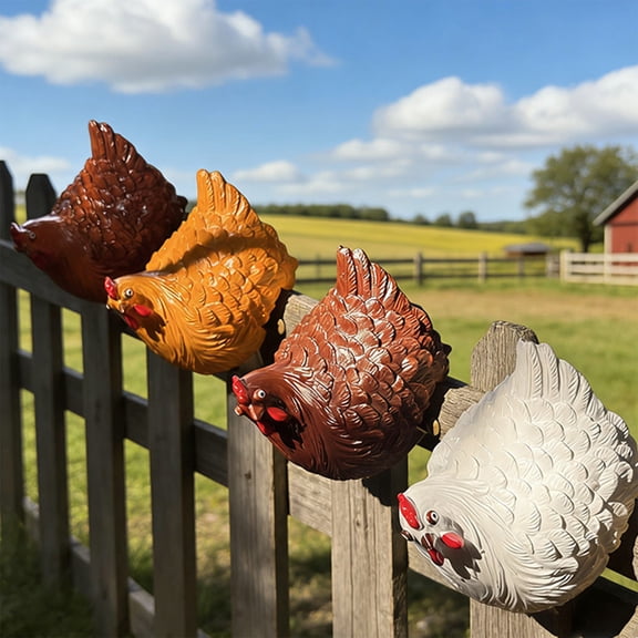 Garden Chicken Fence Decor Ornaments, 3D Hen Peeking Over Fence, Outdoor Yard and Patio Decoration for Fence, Wall, Balcony, or Garden Gifts (Set of 2)