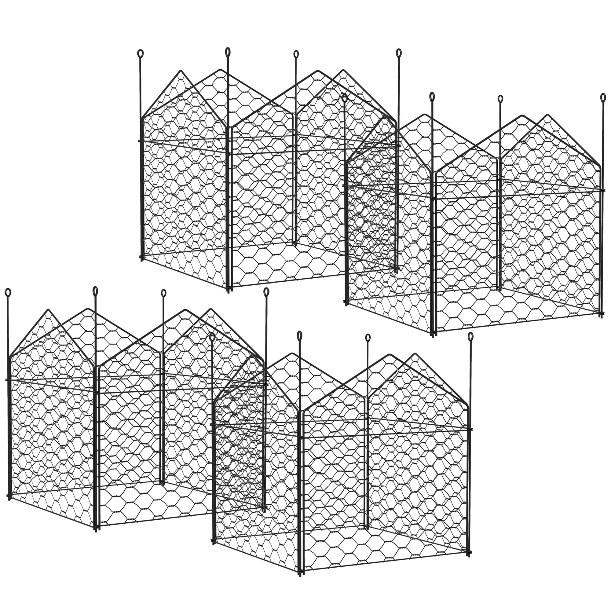 Garden Chicken Wire Cloche, 12" x 14" Plant Protectors from Animals, 4 Pack Metal Crop Cages to Keep Animals Out, Black