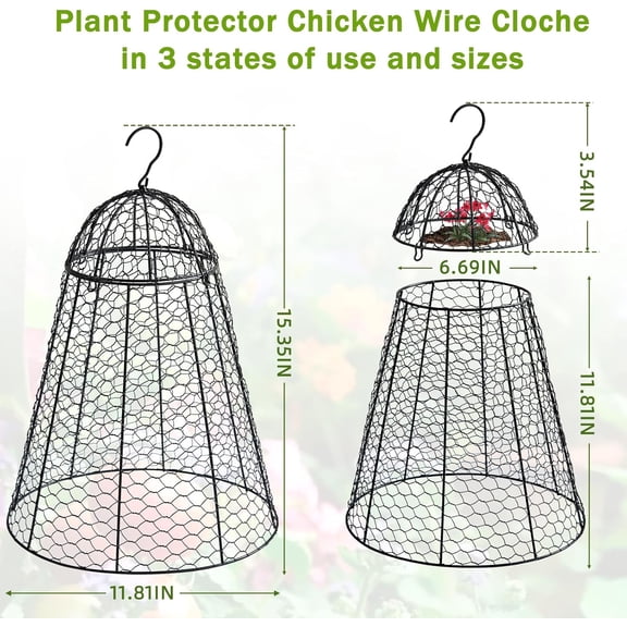 Garden Chicken Wire Cloche 6 Packs, Large Plant Protectors from Animals, 11." W x 15.35" H Rustproof Garden Cloches for Plants with Removable Top and Hook for Easy Pruning