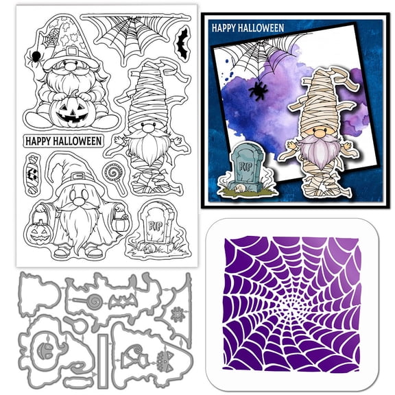 Garden Clear Silicone Stamp Metal Haunted House Cutting Die Cuts Pumpkin Ghosts Paint Craft Stencils Halloween Gnome Theme