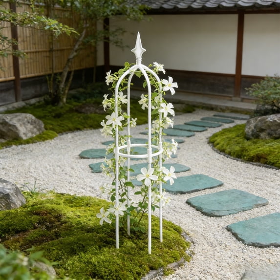 Garden Climbing Plant Trellis White Plastic Iron Support Rack, Adjustable Height Outdoor Courtyard Balcony Flower Pot Stand, Weather Resistant, 1 Piece