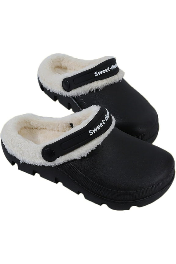 Garden Clogs Fuzzy for House : Women Men Warm Fur Lined Slippers for Winter Unisex Non-Slip Mules for Indoor Outdoor
