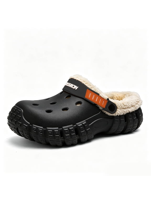 Unisex Fuzzy Fur Lined Garden Clogs, PVC Upper Foam Sole Winter Mule Slippers for Men Women Indoor Outdoor Daily Wear Footwear