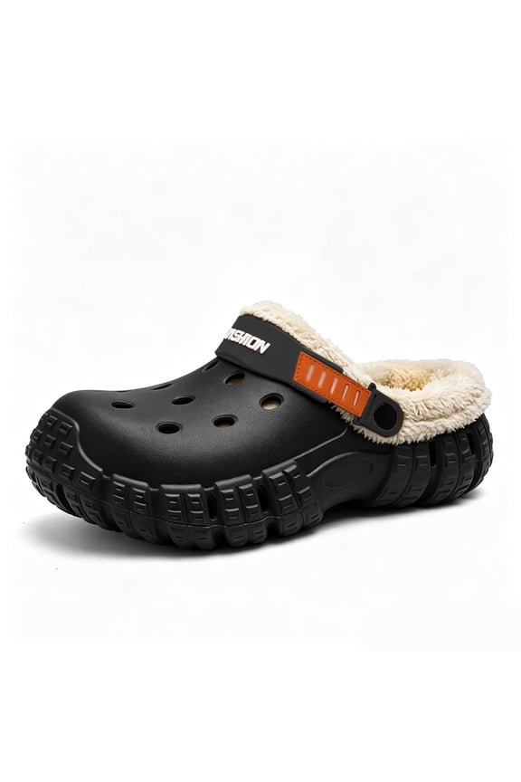 Unisex Fuzzy Fur Lined Garden Clogs, PVC Upper Foam Sole Winter Mule Slippers for Men Women Indoor Outdoor Daily Wear Footwear