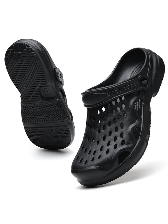 Men’s Garden Clogs, Lightweight EVA Slip On Clog Sandals, Water Friendly Comfort Casual Outdoor Yard Shoes, Beach Pool Shower MulesBlack 45