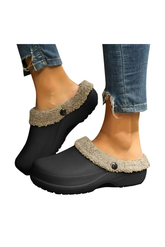 Garden Clogs Waterproof Winter Fuzzy Slippers for Women Men with Fleece Lined Indoor Outdoor Casual Slip on Boots House Shoes