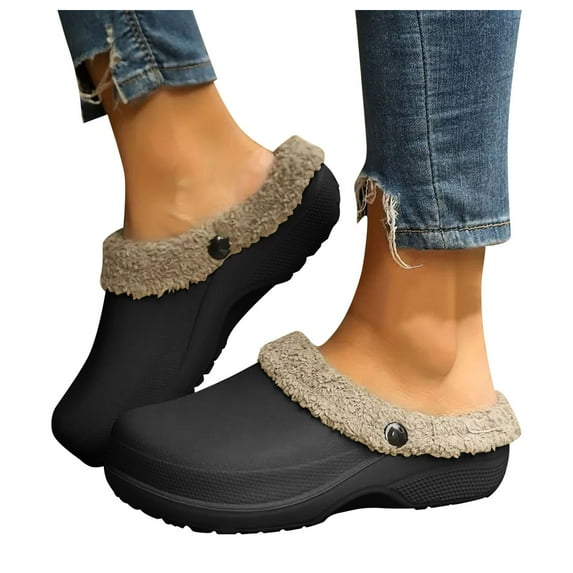 Garden Clogs Waterproof Winter Fuzzy Slippers for Women Men with Fleece Lined Indoor Outdoor Casual Slip on Boots House Shoes